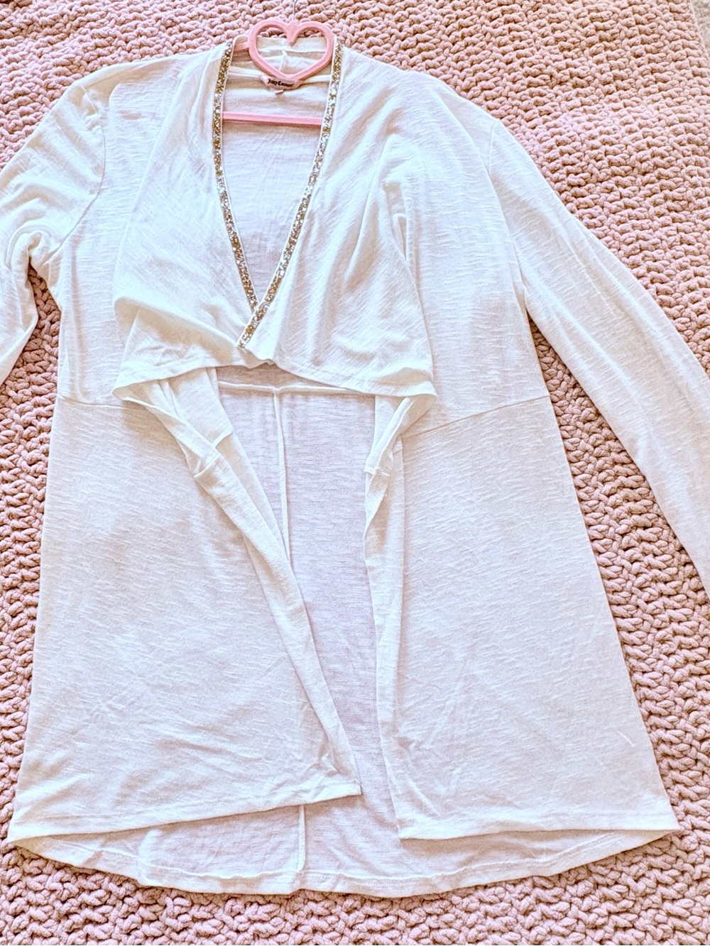 Juicy Couture White Rhinestone Embellished Draped Open Front Cardigan Size XL